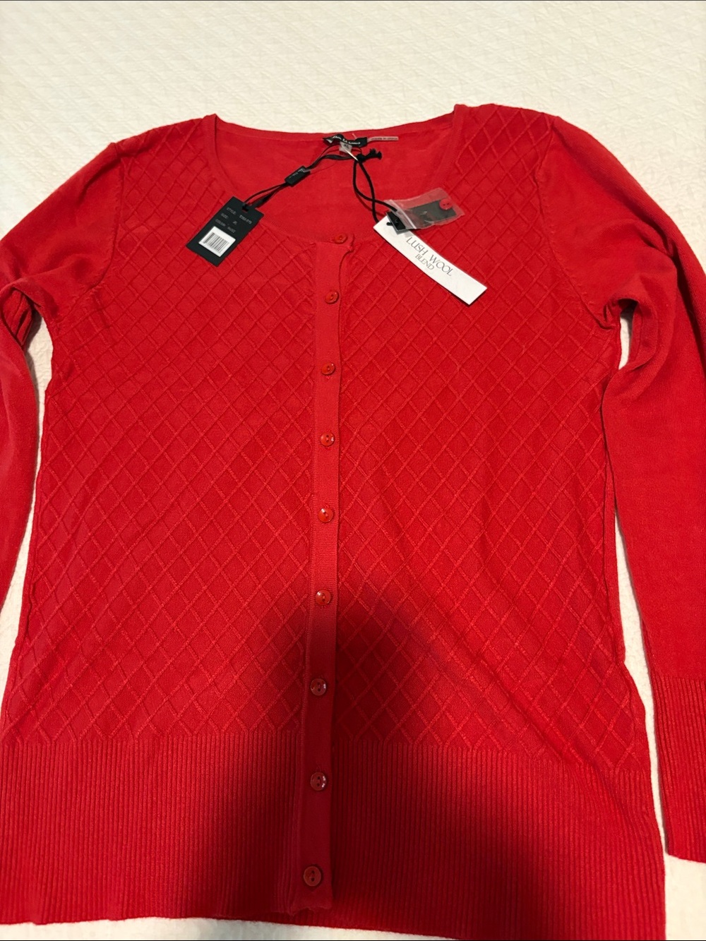 Nicole Miller Red Diamond-Texture Button Cardigan Sweater